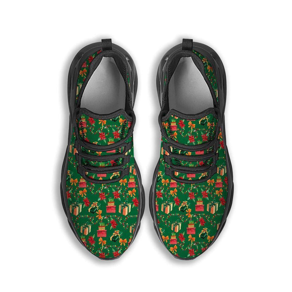 Poinsettia Cute Christmas Print Pattern Black Max Soul Shoes, Christmas Sneakers, Christmas Shoes, Christmas Clunky Sneaker