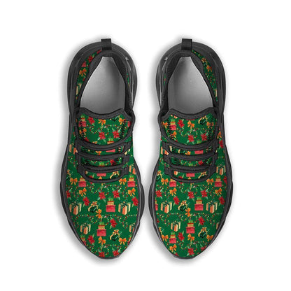 Poinsettia Cute Christmas Print Pattern Black Max Soul Shoes, Christmas Sneakers, Christmas Shoes, Christmas Clunky Sneaker