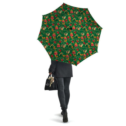 Poinsettia Cute Christmas Print Pattern Umbrella, Christmas Umbrella, Xmas Umbrella