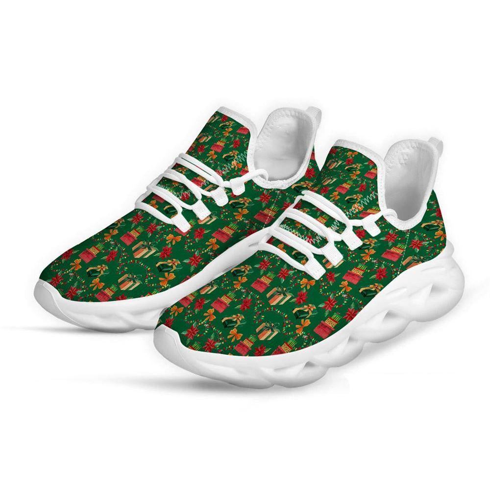 Poinsettia Cute Christmas Print Pattern White Max Soul Shoes, Christmas Sneakers, Christmas Shoes, Christmas Clunky Sneaker