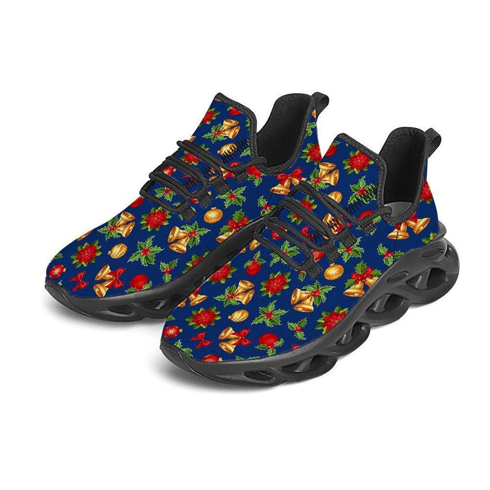 Poinsettia Merry Christmas Print Pattern Black Max Soul Shoes, Christmas Sneakers, Christmas Shoes, Christmas Clunky Sneaker