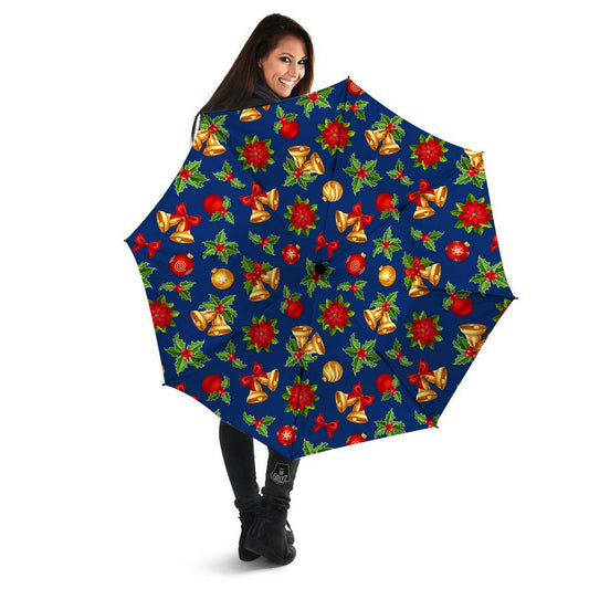 Poinsettia Merry Christmas Print Pattern Umbrella, Christmas Umbrella, Xmas Umbrella