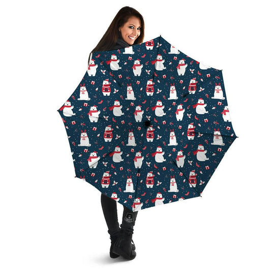 Polar Bear Christmas Print Pattern Umbrella, Christmas Umbrella, Xmas Umbrella