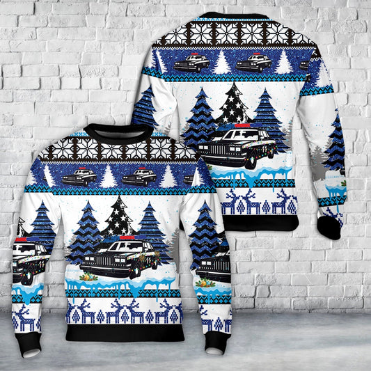 Police Car Christmas AOP Sweater, Christmas Ugly Sweater, Sweater Xmas, Ugly Sweater