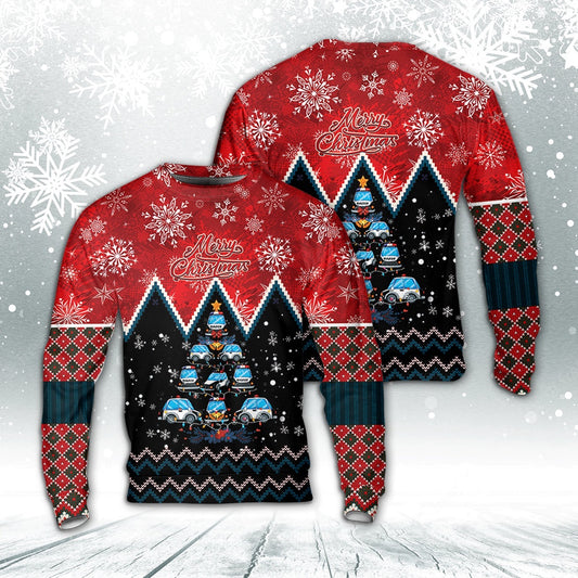 Police Car Christmas Tree Sweater, Christmas Ugly Sweater, Sweater Xmas, Ugly Sweater