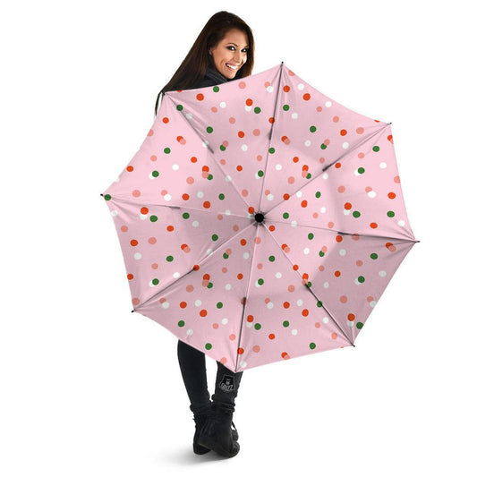 Polka Dot Merry Christmas Print Pattern Umbrella, Christmas Umbrella, Xmas Umbrella