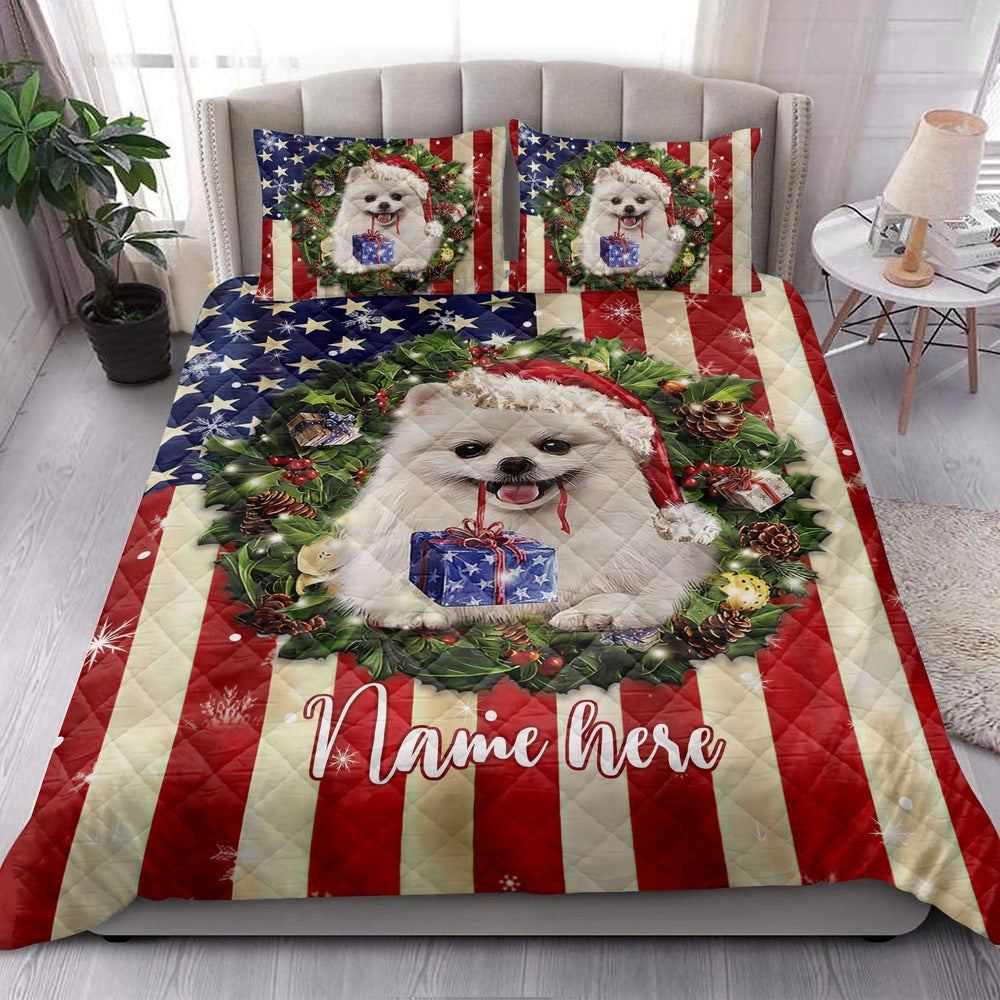 Pomeranian Wearingmas Hat Wreath Bedding Set, Christmas Beddings, Xmas Bedding Sets