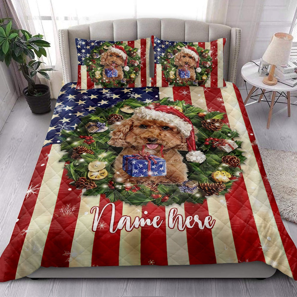 Poodle Wearingmas Hat Wreath Bedding Set, Christmas Beddings, Xmas Bedding Sets