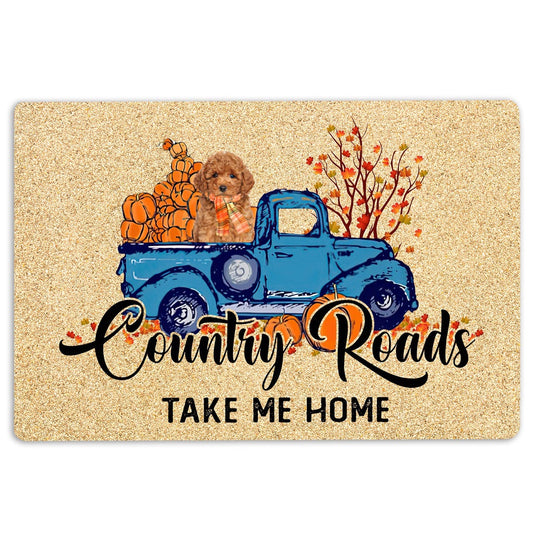 Poodle Welcome Doormat, Poodle Dog Country Road Take Me Home Fall Pumpkins Autumn Welcome Doormat, Pets Home Decor Door Mat