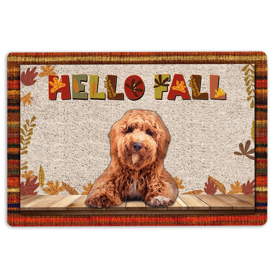 Poodle Welcome Doormat, Poodle Dog Hello Fall Pumpkin Spice Maple Leaf Autumn Welcome Doormat, Pets Home Decor Door Mat