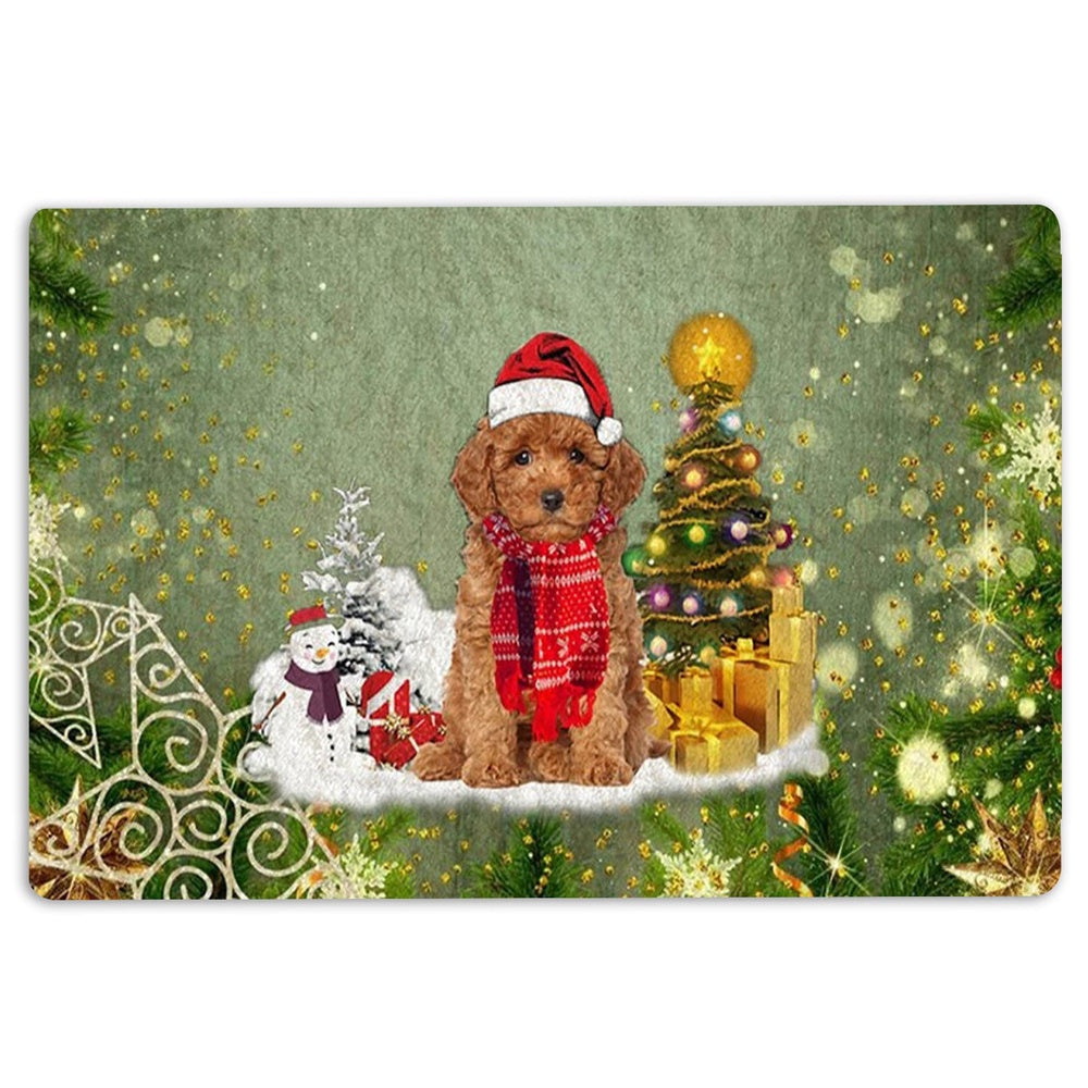 Poodle Welcome Doormat, Poodle Dog Merry Christmas Snow Christmas Tree Xmas Holidays Welcome Doormat, Pets Home Decor Door Mat