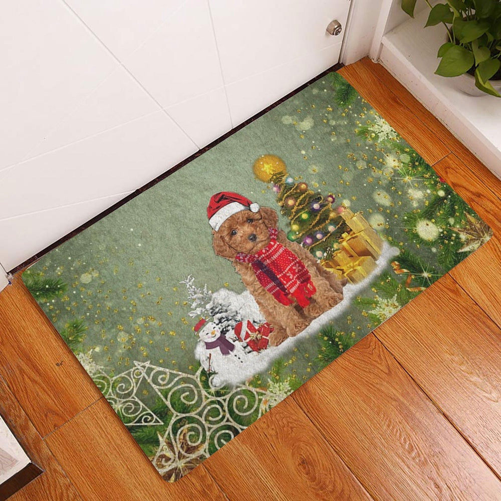 Poodle Welcome Doormat, Poodle Dog Merry Christmas Snow Christmas Tree Xmas Holidays Welcome Doormat, Pets Home Decor Door Mat