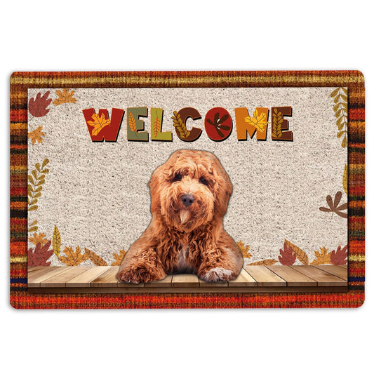 Poodle Welcome Doormat, Poodle Dog Welcome Fall Autumn Pumpkin Spice Maple Leaf Welcome Doormat, Pets Home Decor Door Mat