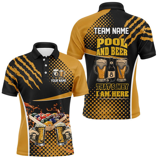 Pool And Beer That's Why I'm Here Custom Billiards Shirts, Funny Drinking Billiard Polo, Billiard Team Polo Shirts