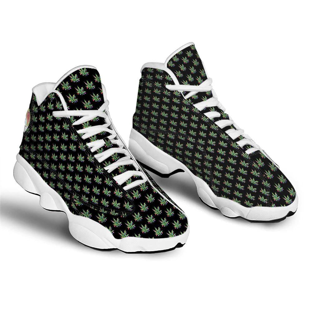 Pot Leaf Christmas Print Pattern Basketball Shoes, Christmas Basketball Shoes, Christmas Shoes