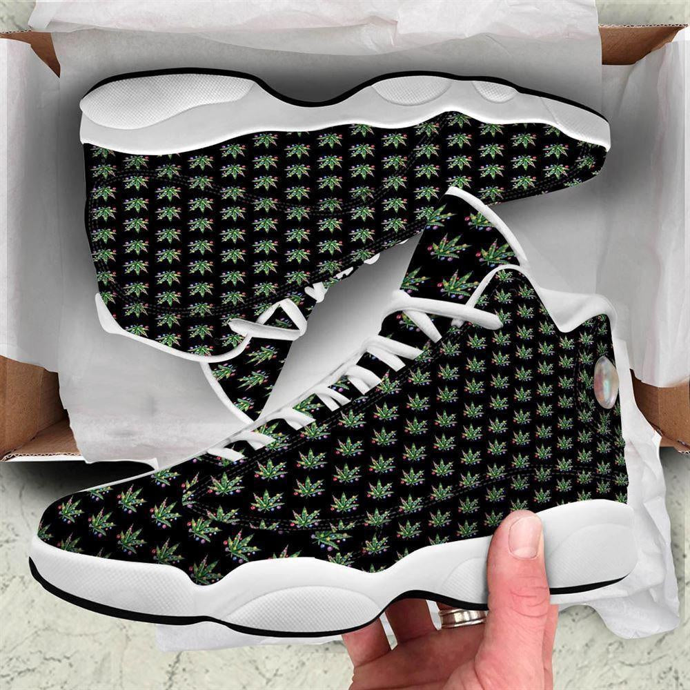 Pot Leaf Christmas Print Pattern Basketball Shoes, Christmas Basketball Shoes, Christmas Shoes