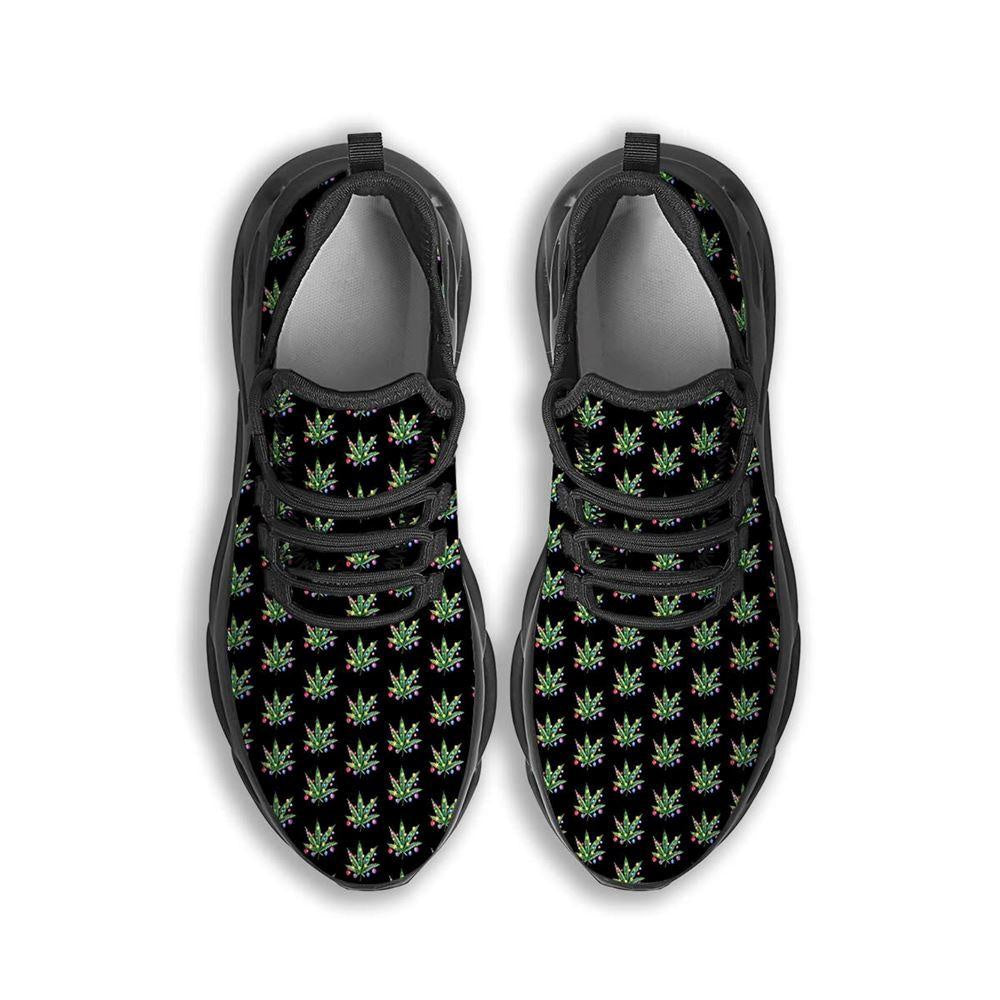 Pot Leaf Christmas Print Pattern Black Max Soul Shoes, Christmas Sneakers, Christmas Shoes, Christmas Clunky Sneaker