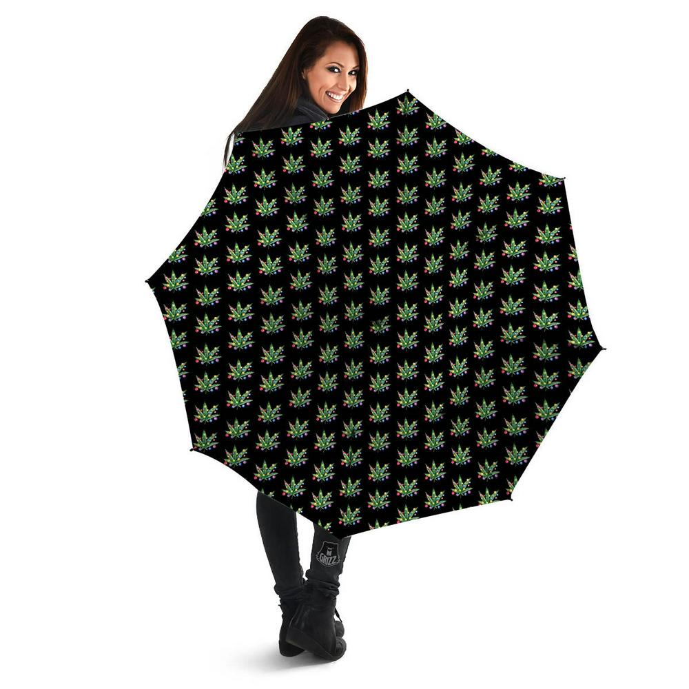 Pot Leaf Christmas Print Pattern Umbrella, Christmas Umbrella, Xmas Umbrella