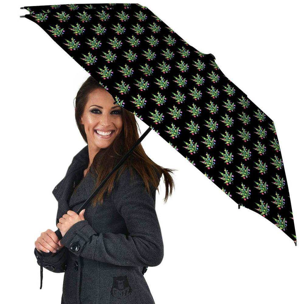 Pot Leaf Christmas Print Pattern Umbrella, Christmas Umbrella, Xmas Umbrella
