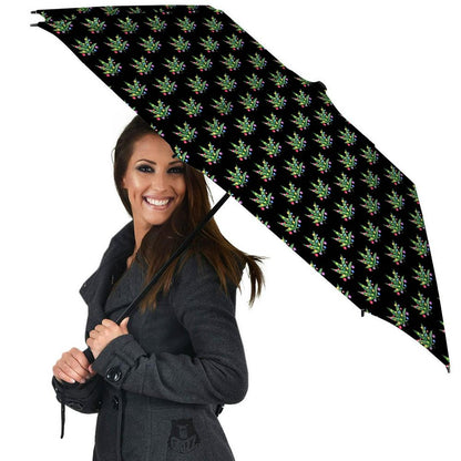 Pot Leaf Christmas Print Pattern Umbrella, Christmas Umbrella, Xmas Umbrella