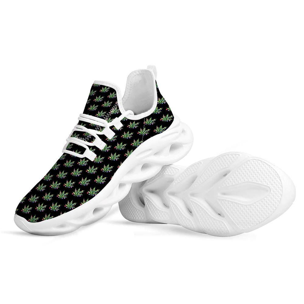 Pot Leaf Christmas Print Pattern White Max Soul Shoes, Christmas Sneakers, Christmas Shoes, Christmas Clunky Sneaker