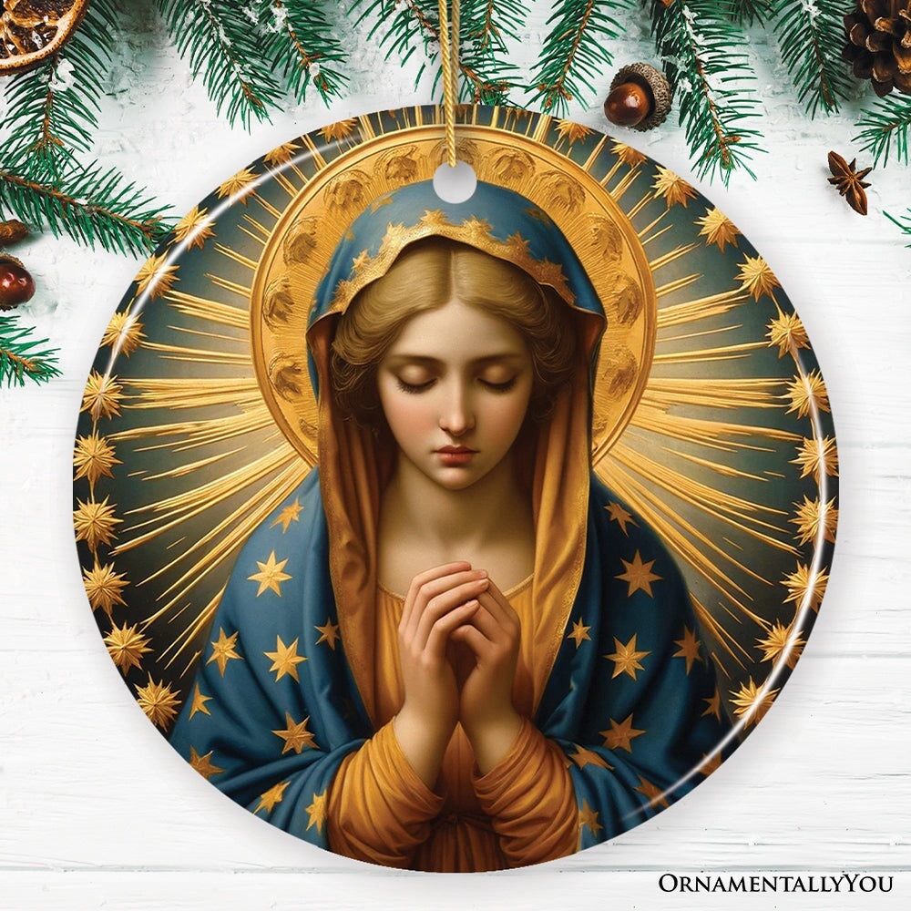 Praying Virgin Mary Ceramic Ornament, Religious Painting Christmas Decoration Souvenir, Christmas Ornament