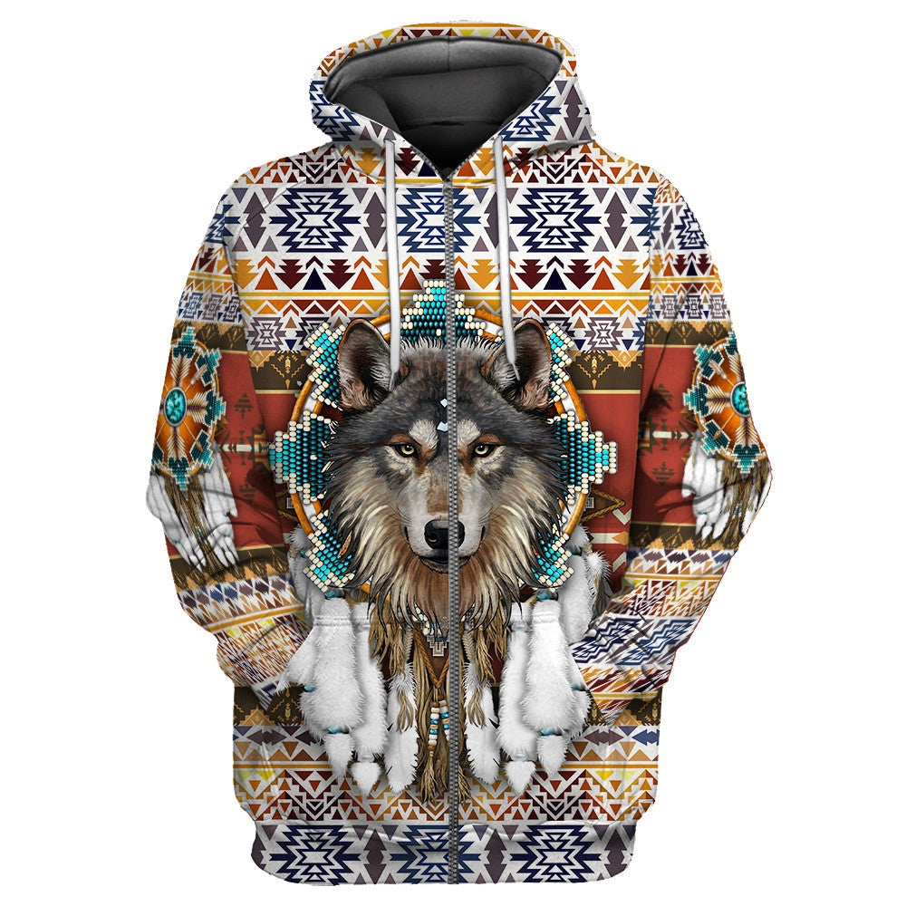 Pride Chic Wolf Native American All Over Printed Hoodie, Native American Hoodie, 3D Native American Hoodie