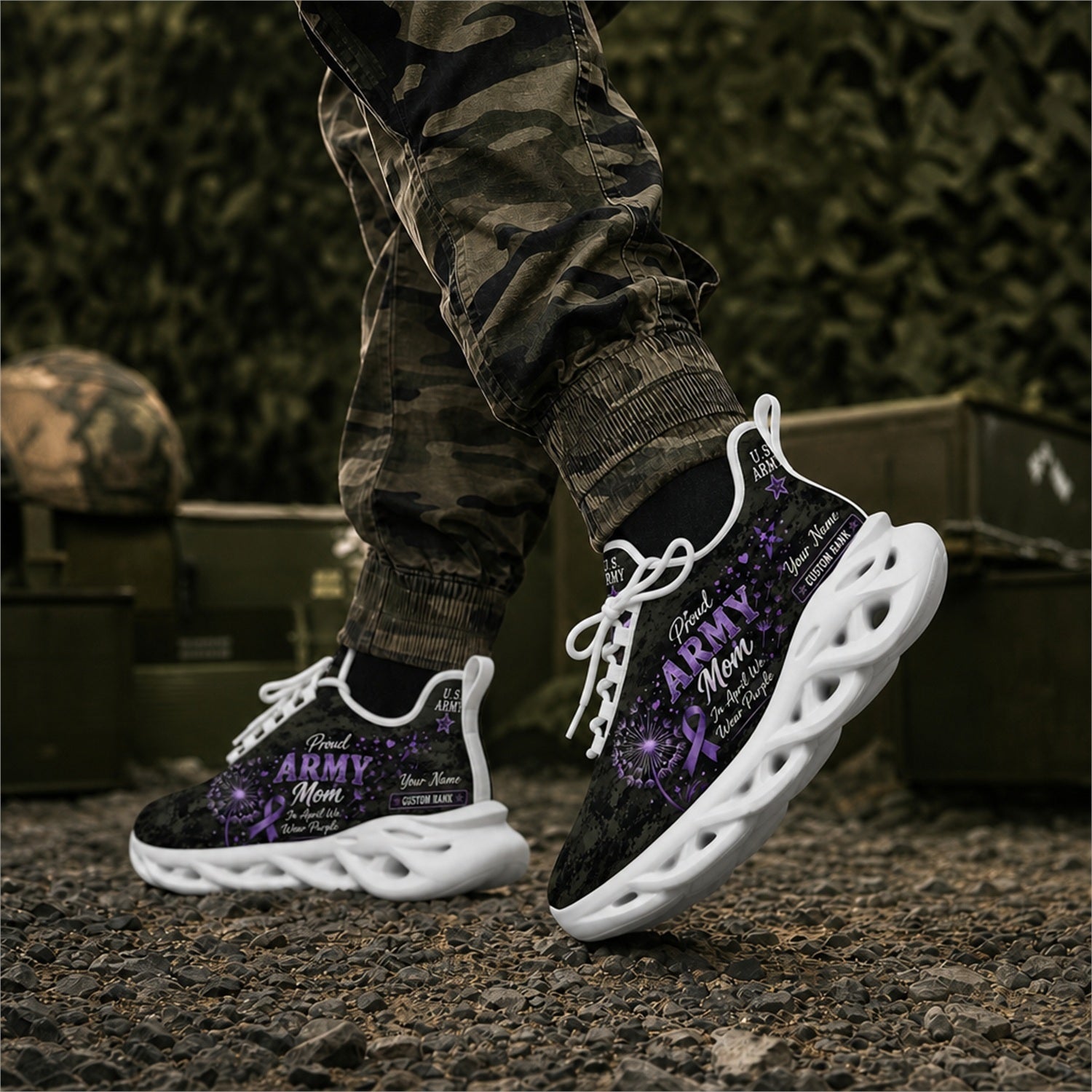 Custom Name Proud Army Mom Max Soul Shoes, Veteran Sneaker