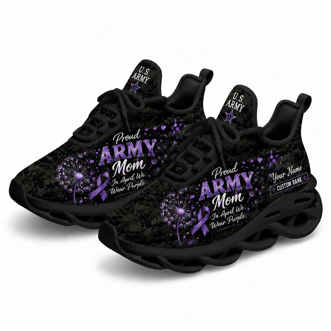 Custom Name Proud Army Mom Max Soul Shoes, Veteran Sneaker
