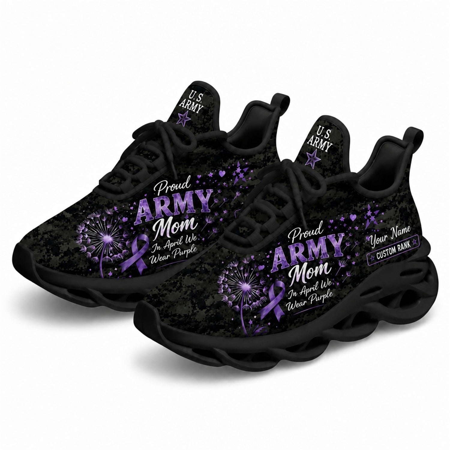 Custom Name Proud Army Mom Max Soul Shoes, Veteran Sneaker
