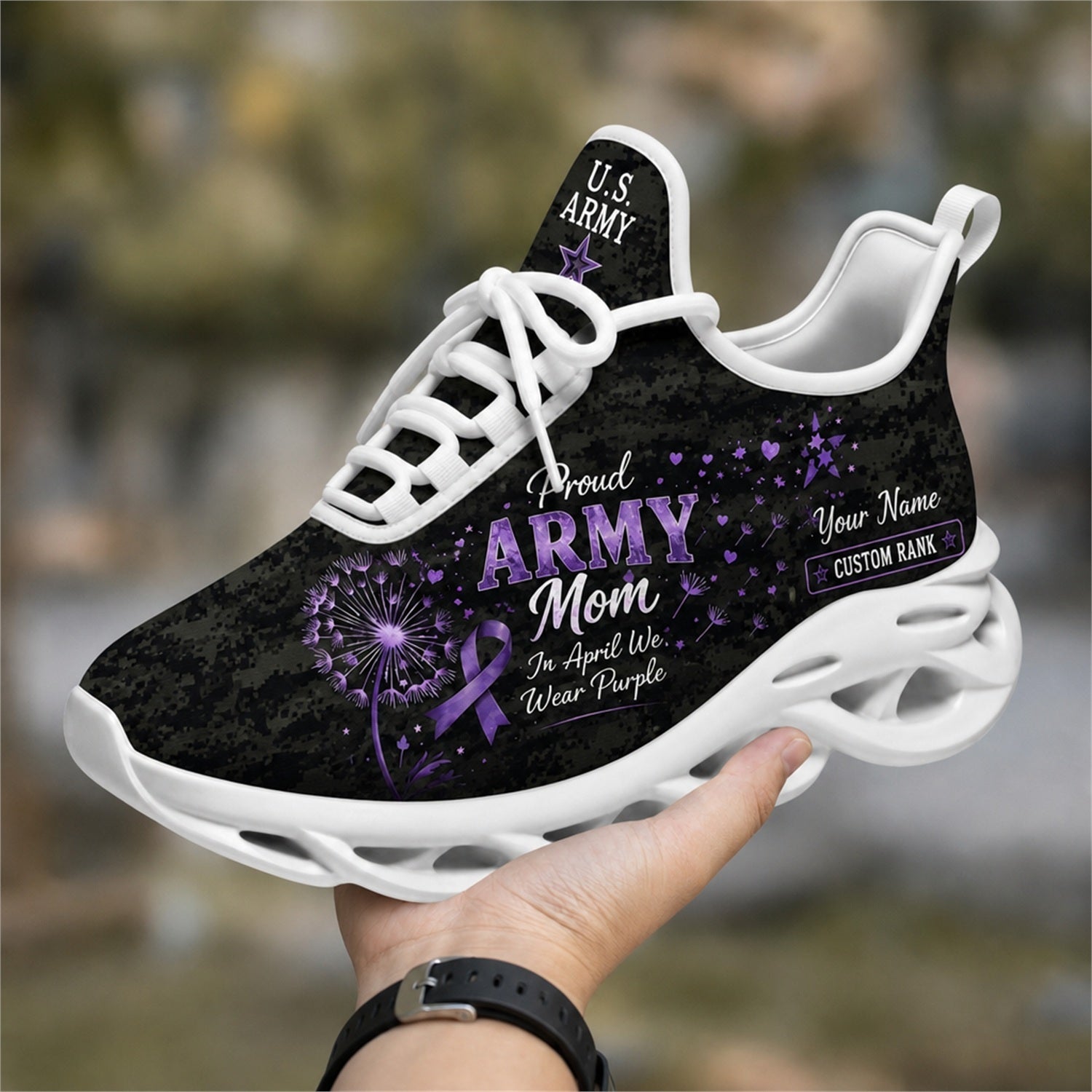 Custom Name Proud Army Mom Max Soul Shoes, Veteran Sneaker