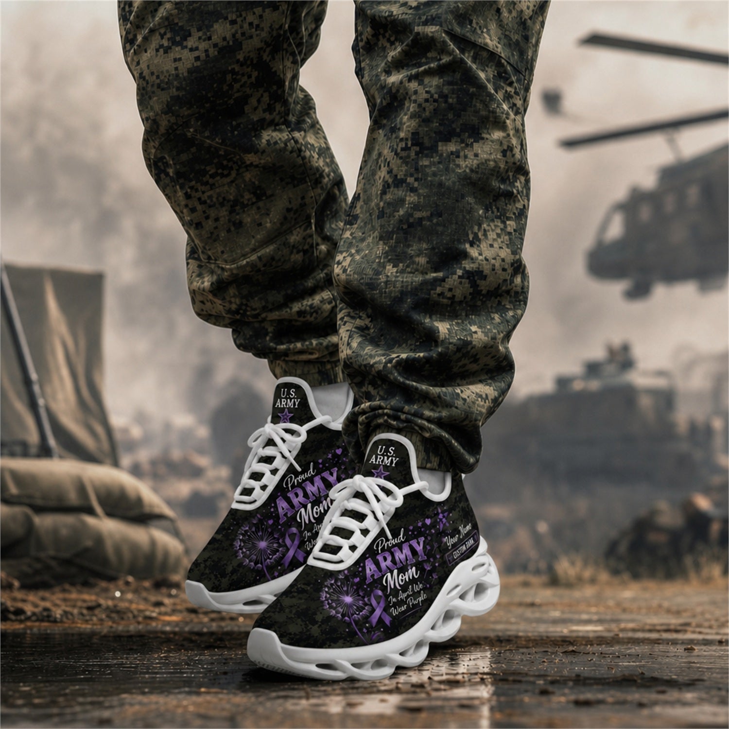 Custom Name Proud Army Mom Max Soul Shoes, Veteran Sneaker