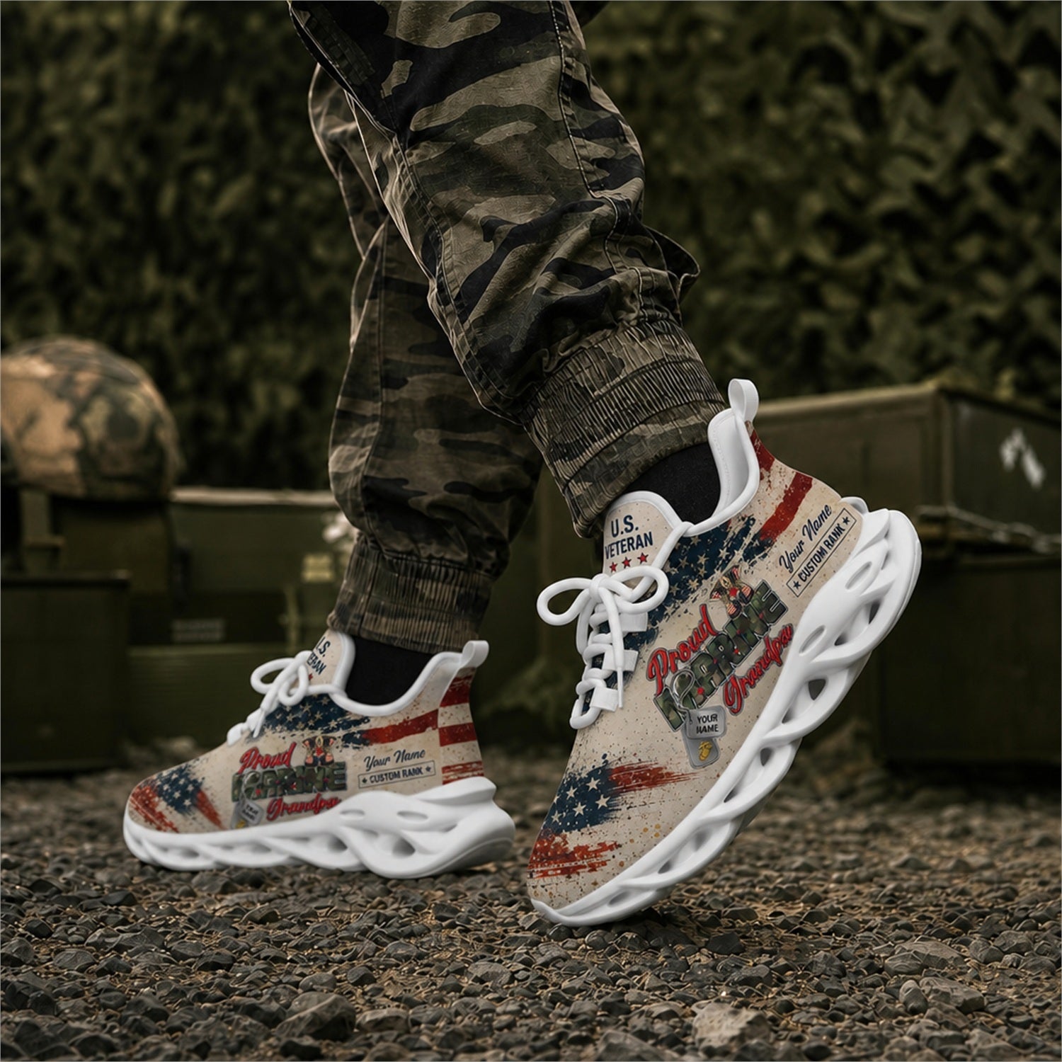 Custom Name Proud Veteran America Max Soul Shoes, Veteran Sneaker