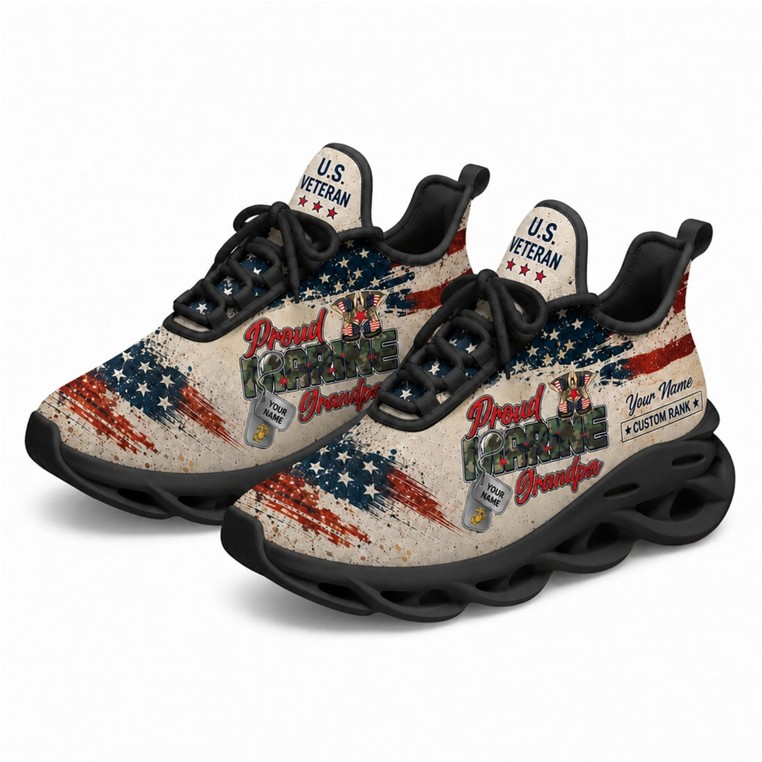 Custom Name Proud Veteran America Max Soul Shoes, Veteran Sneaker