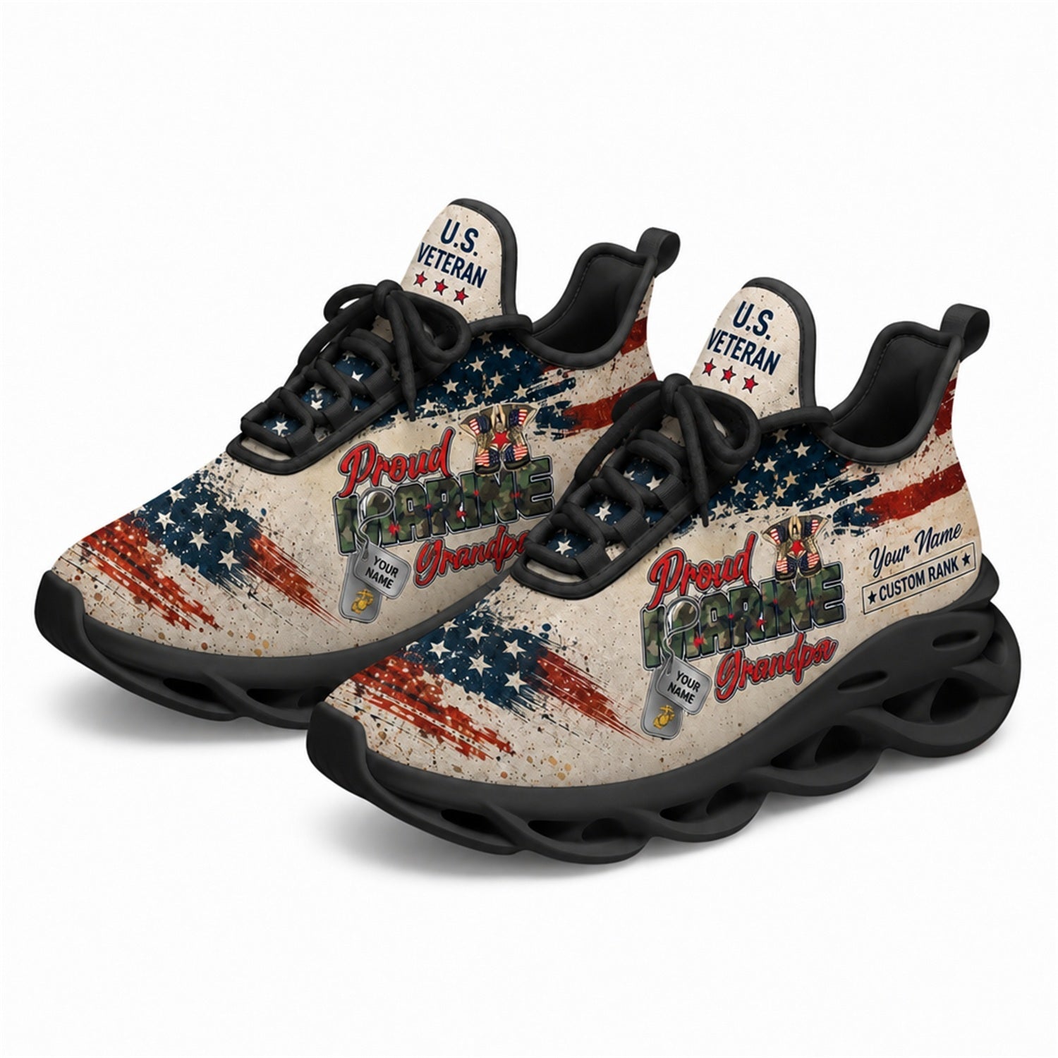 Custom Name Proud Veteran America Max Soul Shoes, Veteran Sneaker