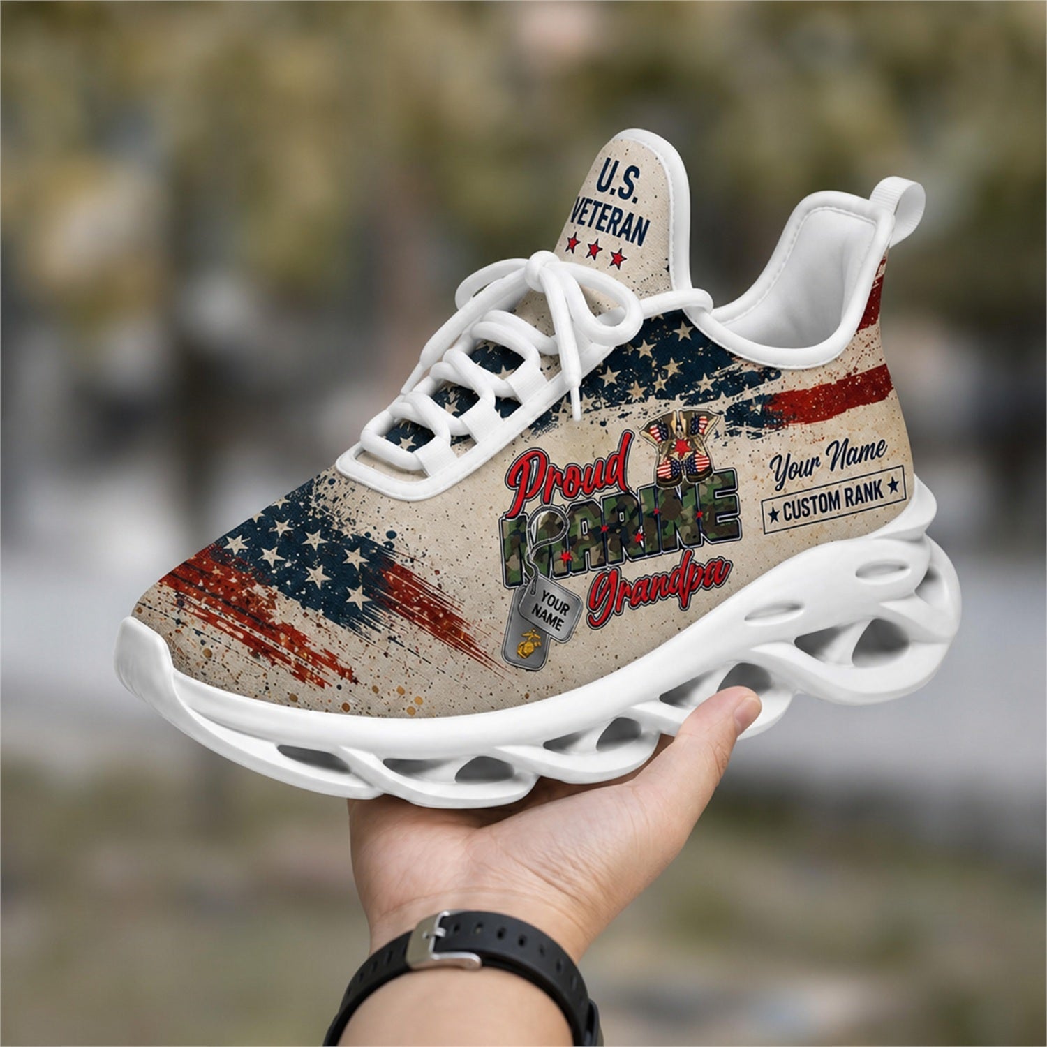 Custom Name Proud Veteran America Max Soul Shoes, Veteran Sneaker