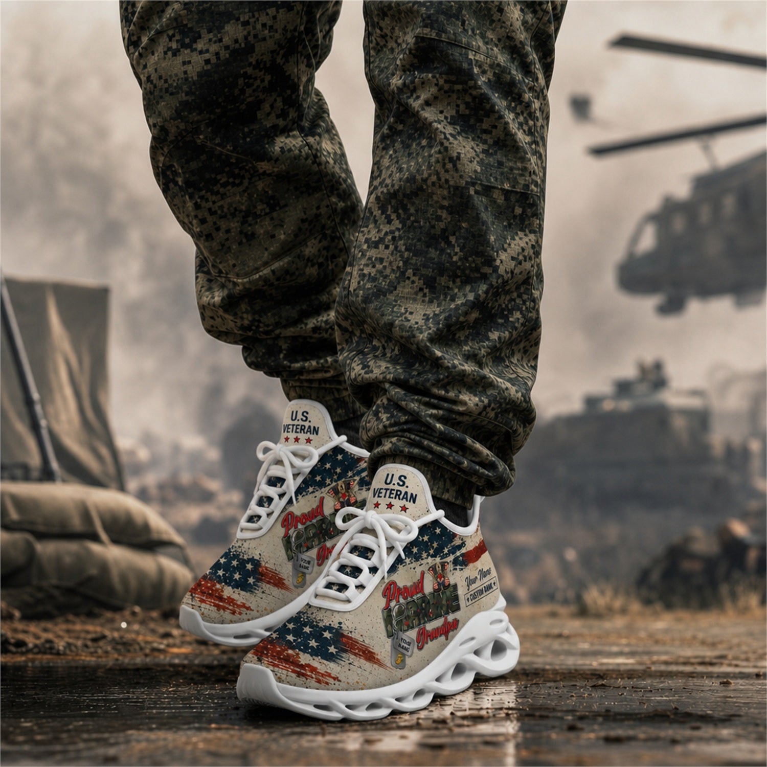 Custom Name Proud Veteran America Max Soul Shoes, Veteran Sneaker