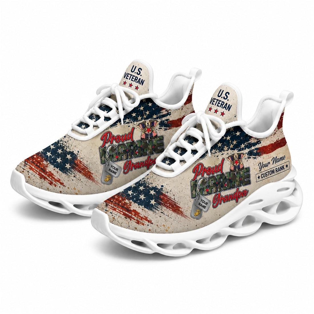 Custom Name Proud Veteran America Max Soul Shoes, Veteran Sneaker