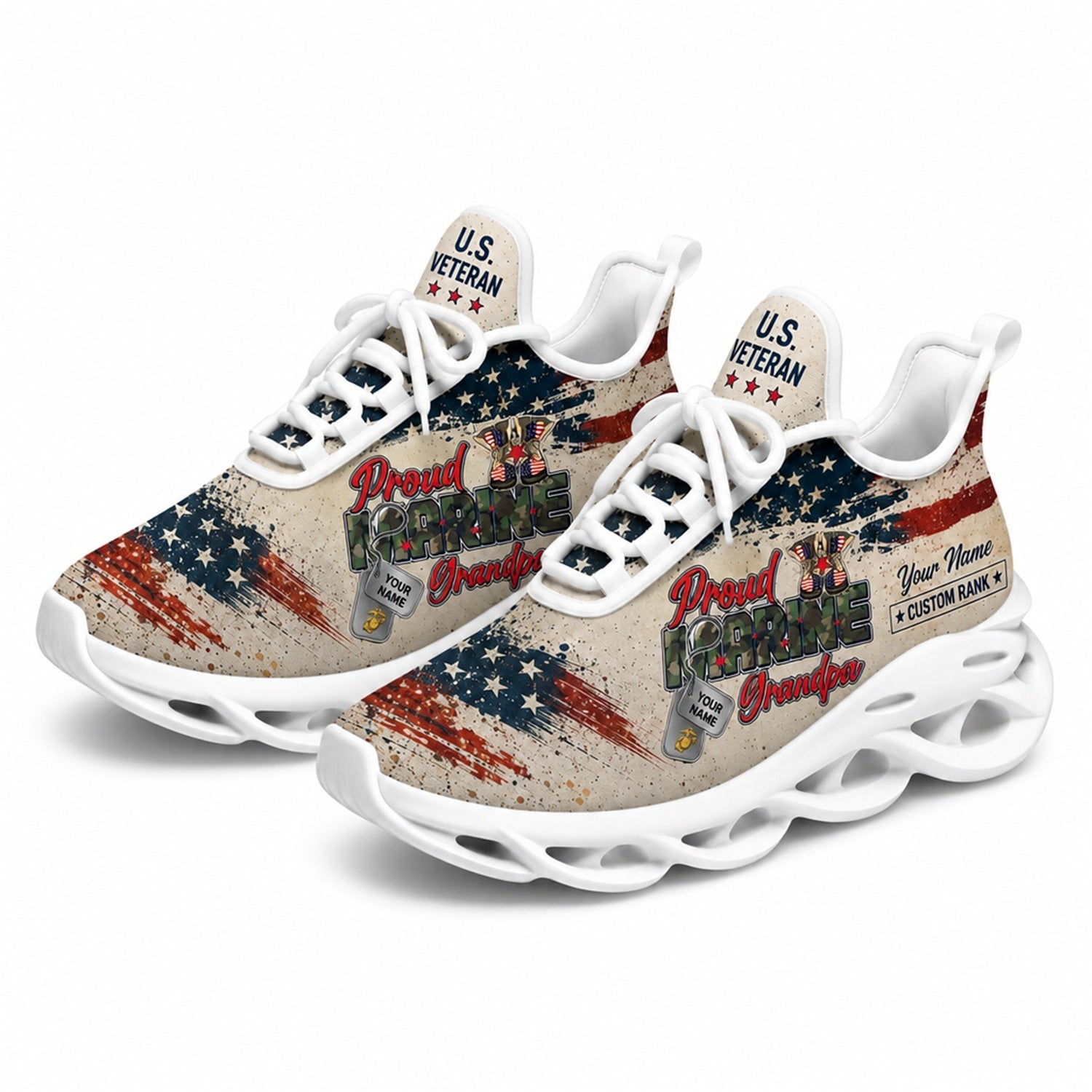 Custom Name Proud Veteran America Max Soul Shoes, Veteran Sneaker
