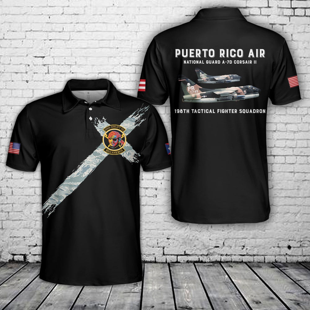 Puerto Rico Air National Guard A-7D Corsair II 198th Tactical Fighter Squadron Polo Shirt, Veteran Polo Shirt