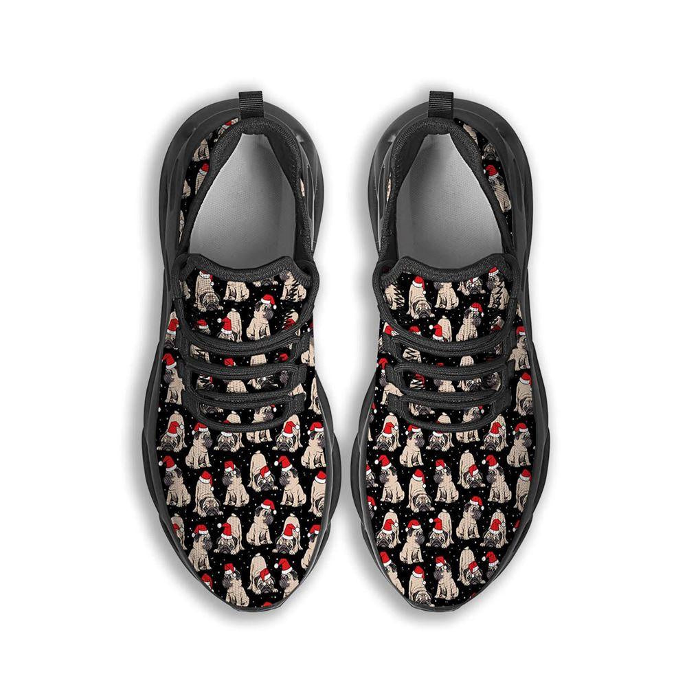 Pug Christmas Santa Print Pattern Black Max Soul Shoes, Christmas Sneakers, Christmas Shoes, Christmas Clunky Sneaker