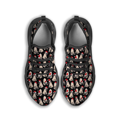 Pug Christmas Santa Print Pattern Black Max Soul Shoes, Christmas Sneakers, Christmas Shoes, Christmas Clunky Sneaker