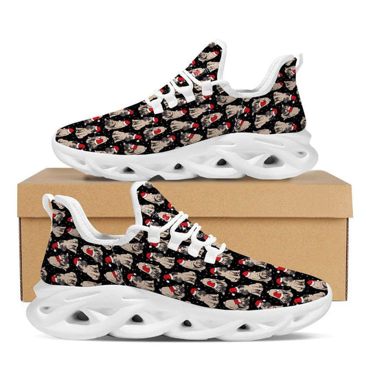 Pug Christmas Santa Print Pattern White Max Soul Shoes, Christmas Sneakers, Christmas Shoes, Christmas Clunky Sneaker