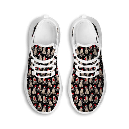 Pug Christmas Santa Print Pattern White Max Soul Shoes, Christmas Sneakers, Christmas Shoes, Christmas Clunky Sneaker