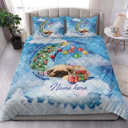 Pug Sleeping On The Moon Snowflakemas Tree Box Dog Bedding Set, Christmas Beddings, Xmas Bedding Sets