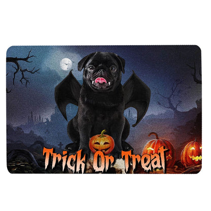 Pug Welcome Doormat, Black Pug Trick Or Treat Boo Halloween Moon Night Pumpkin Funny Welcome Doormat, Pets Home Decor Door Mat
