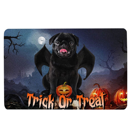Pug Welcome Doormat, Black Pug Trick Or Treat Boo Halloween Moon Night Pumpkin Funny Welcome Doormat, Pets Home Decor Door Mat