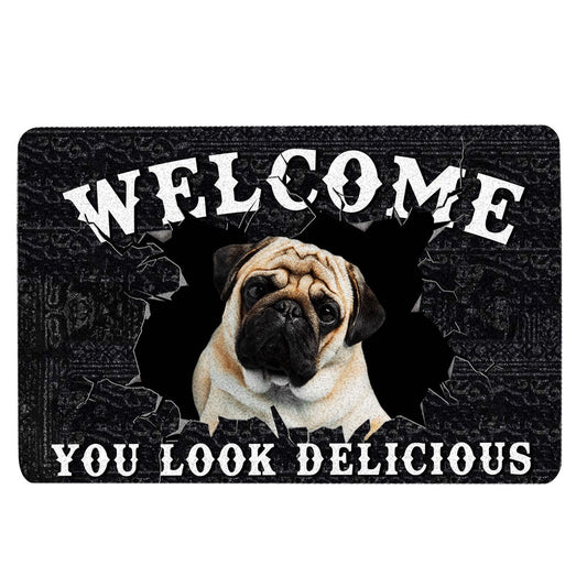 Pug Welcome Doormat, Funny Pug Dog Welcome You Look Delicious Gift For Dog Lover Welcome Doormat, Pets Home Decor Door Mat