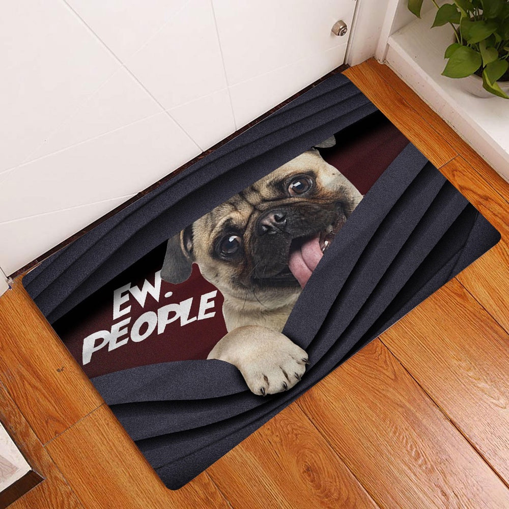 Pug Welcome Doormat, Funny Pug Ew, People Unique Gift For Dog Puppy Pet Lover Black Welcome Doormat, Pets Home Decor Door Mat
