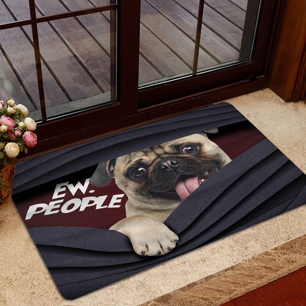 Pug Welcome Doormat, Funny Pug Ew, People Unique Gift For Dog Puppy Pet Lover Black Welcome Doormat, Pets Home Decor Door Mat